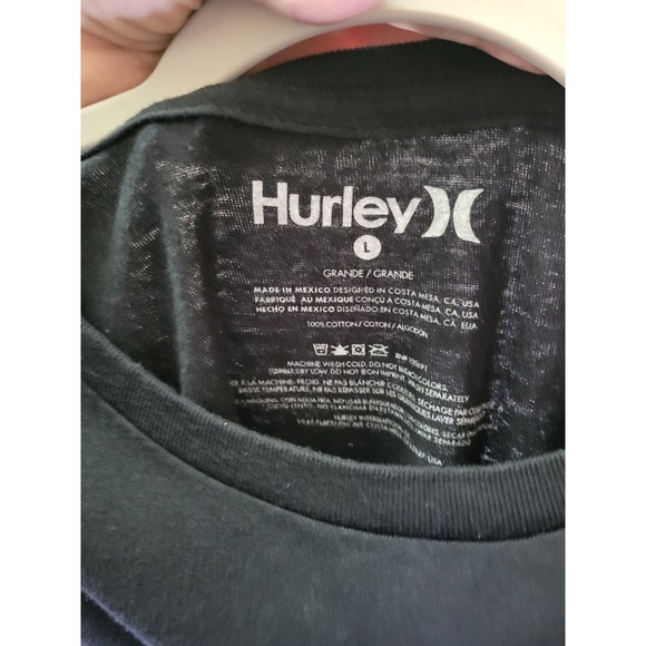 Hurley  Short Sleeve T Shirt Mens Large Black With Hurley Wave Logo - Picture 2 of 3